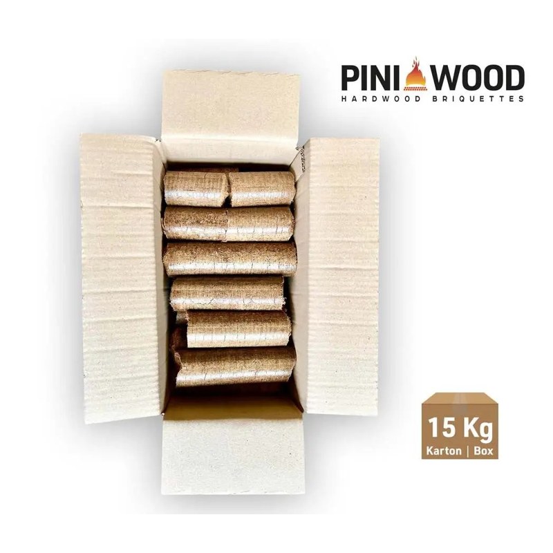 5,5 kWh/kg – Briquettes de chêne PINI Ø 55 mm, carton de 15 kg