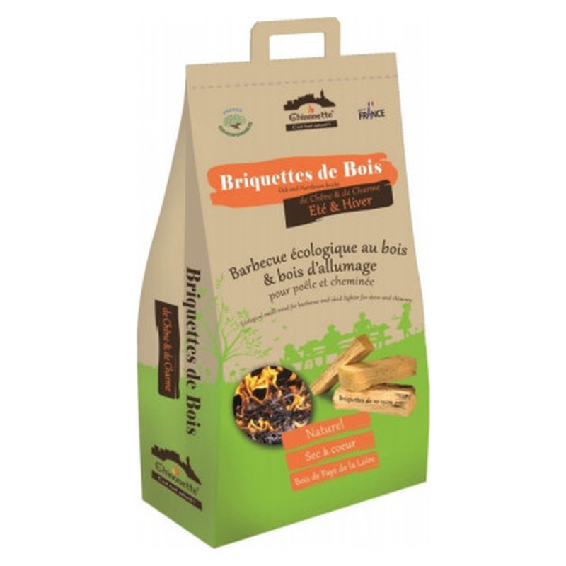 Bois compressé sans liant – Briquettes La Chinonette, sac de 4 kg
