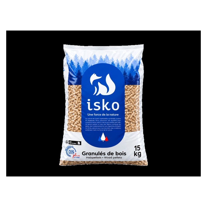 DINplus – Granulés de bois ISKO, palette de 70 × 15 kg (1050 kg)
