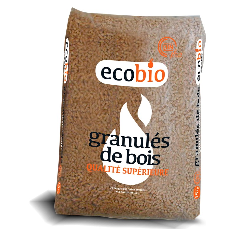 DINplus, humidité < 8 % – Granulés de bois Ecobio, sac de 15 kg