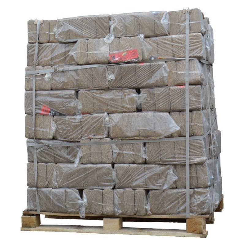 Sans liant, bois non traité – Briquettes de chêne, palette de 960 kg (96 paquets de 10 kg)