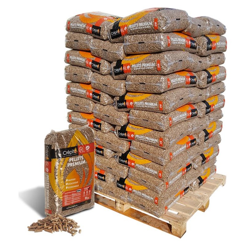 DINplus / ENplus A1 / NF – Granulés de bois Crépito, palette de 72 × 15 kg (1080 kg)