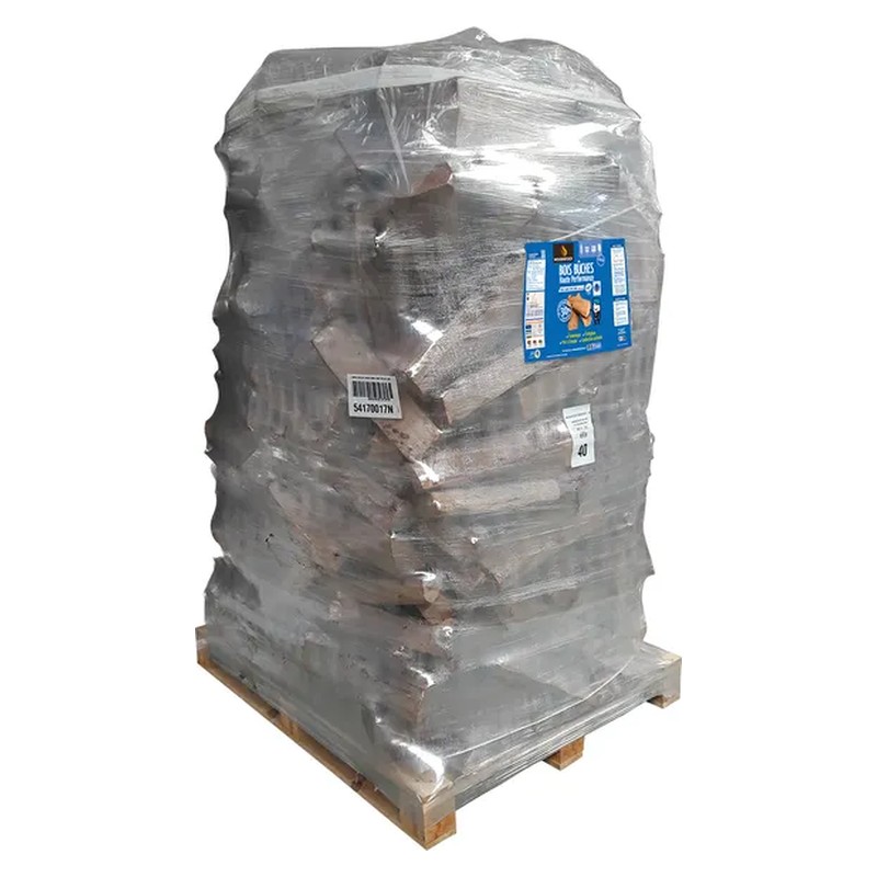 Sec étuvé, humidité ≤ 20 % – Bûches Woodstock 40 cm, palette de 2 m³ en vrac (1,85 stère)