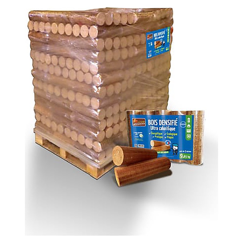 Cendres ≤ 1,5 %, humidité ≤ 10 % – Bûches densifiées Woodstock, 104 packs de 5 bûches