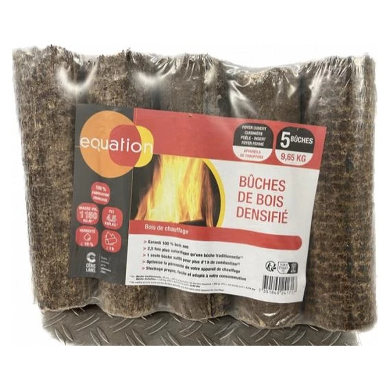 Bois compressé haute pression – Bûches densifiées, pack de 5 bûches, 9,65 kg