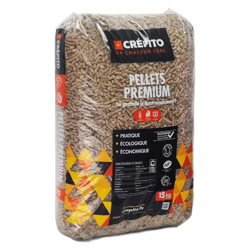 5 kWh/kg, cendres 0,4 % – Granulés Crépito, sac de 15 kg