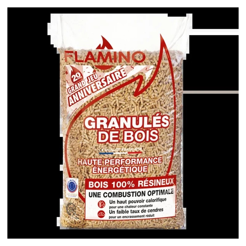 DINplus, humidité < 8 % – Granulés Flamino, palette de 70 × 15 kg (1050 kg)