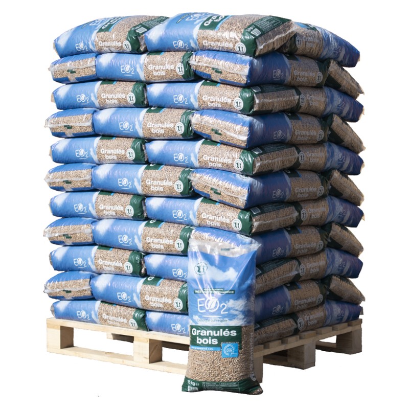 DINplus – Granulés de bois EO2, palette de 66 × 15 kg (990 kg)