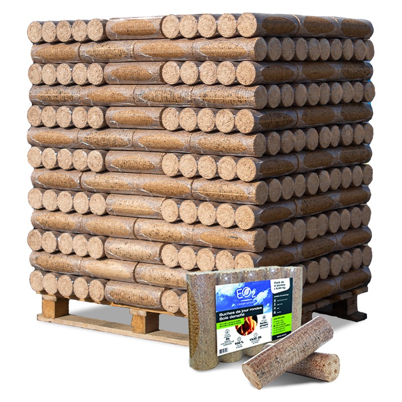 Sans liant – Bûches densifiées de jour EO2, palette de 104 paquets de 5 bûches