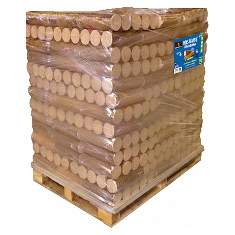 5 kWh/kg, cendres 1,5 % – Bûches densifiées Woodstock, 208 packs de 5 bûches (2007 kg)