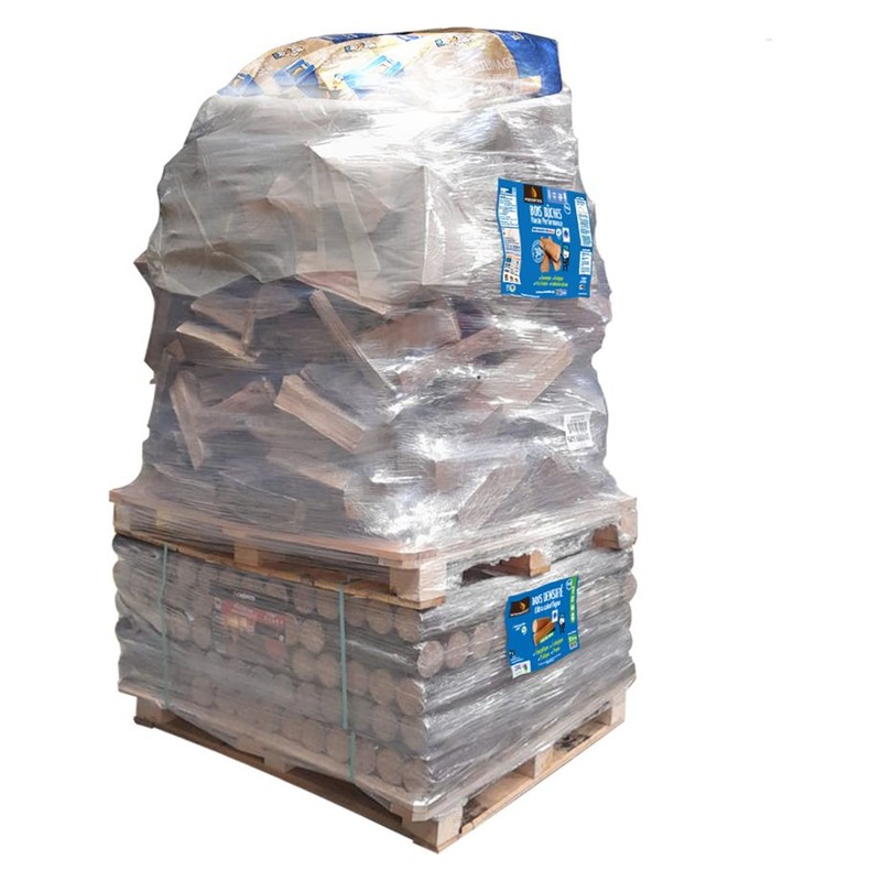 Humidité < 20 % – Pack Woodstock : 40 packs de bûches densifiées + 1300 dm³ de bûches 30 cm + allumage