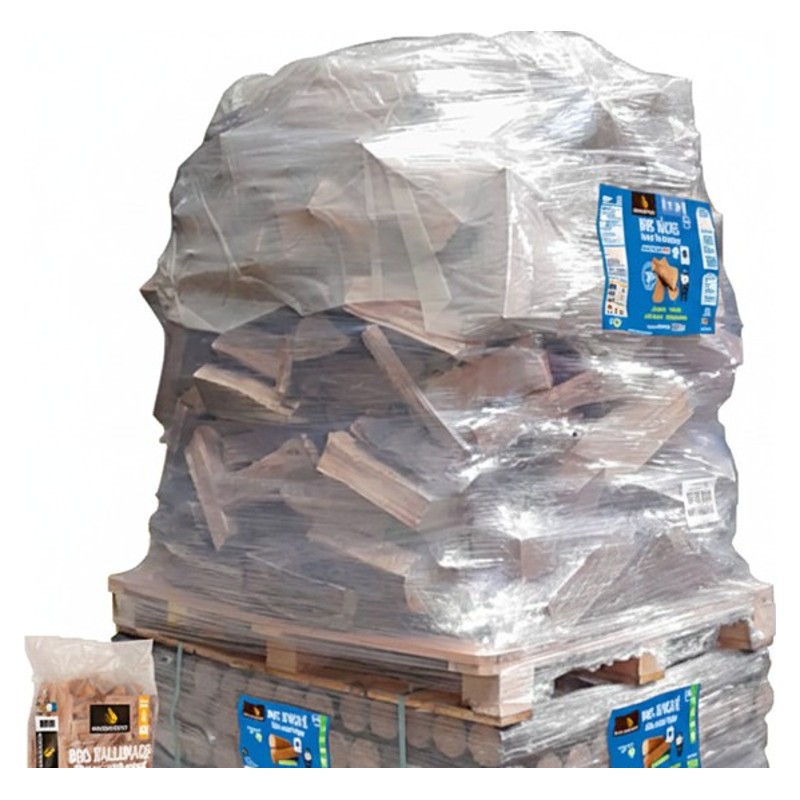 Humidité < 20 % – 3 packs Woodstock : 120 packs de bûches densifiées + 3900 dm³ de bûches 30 cm + allumage