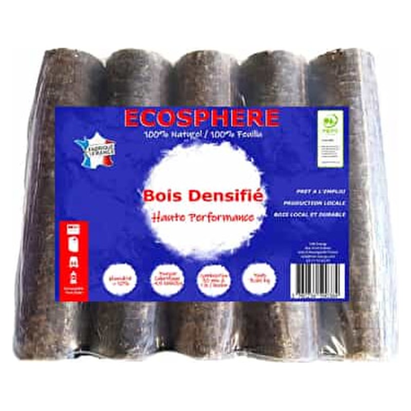 Sans liant – Bûches densifiées Ecosphere, lot de 5 bûches, 8,6 kg