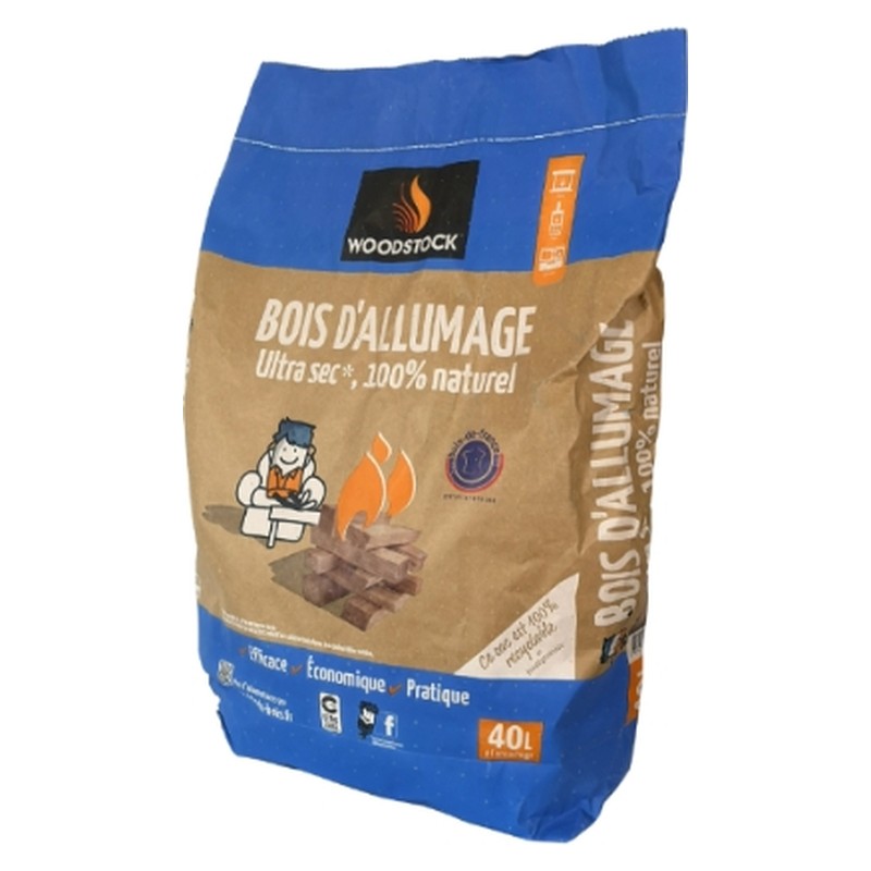 Bois séché non traité – Allumage en hêtre Woodstock, sac de 40 L