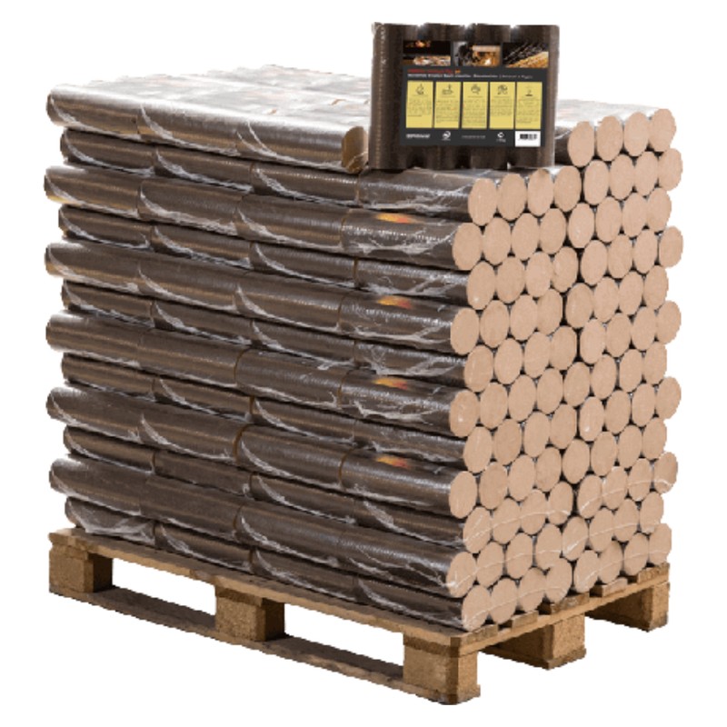 Sans liant – Briquettes de hêtre compressé, palette de 96 sacs de 10 kg (960 kg)