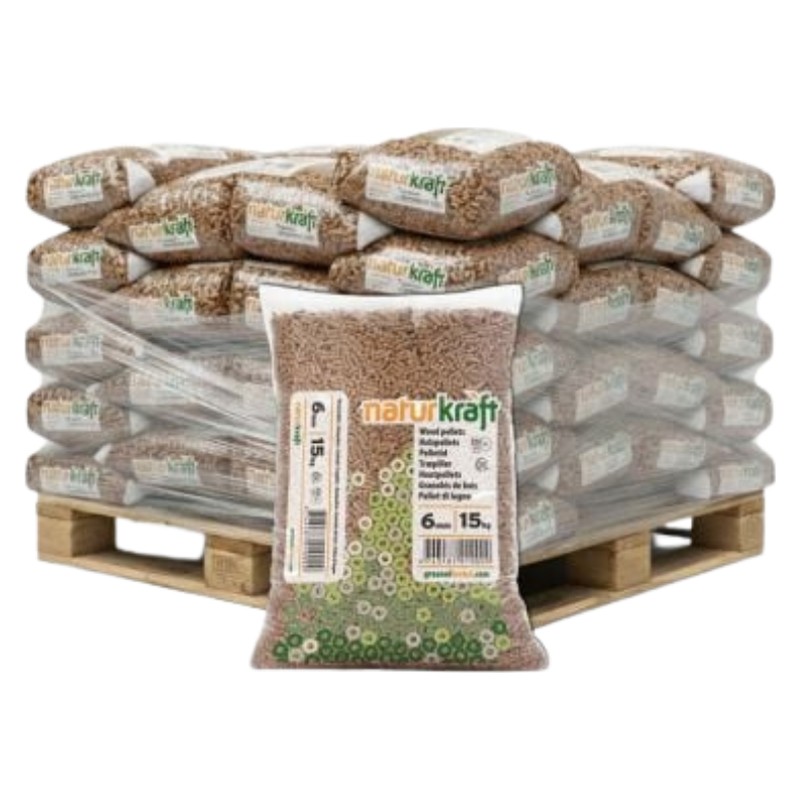 DINplus / ENplus A1 – Granulés de bois 6 mm, demi-palette de 34 × 15 kg (510 kg)